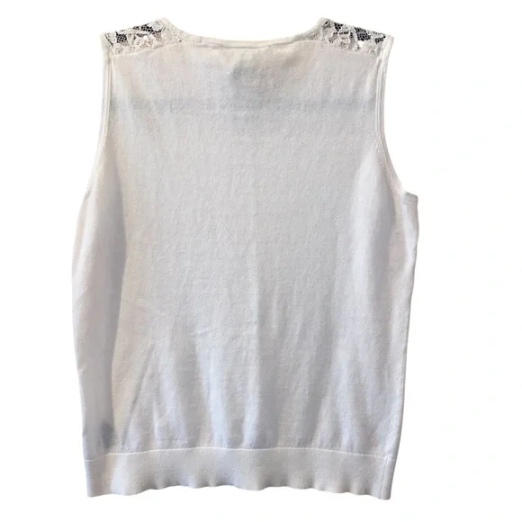 Lauren Ralph Lauren White Lace Trim Sleeveless Top Size Medium - Picture 2 of 9